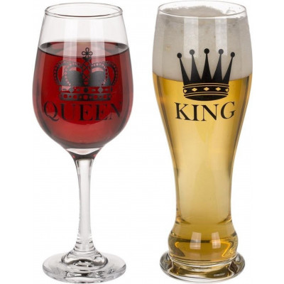 Komplet szklanek - Królowa i Król