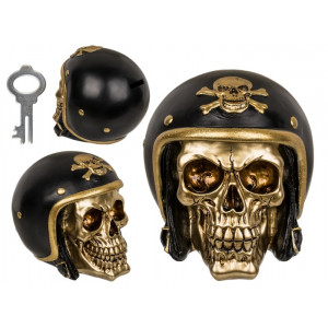 Sporkasa - Lebka s helmou motorkára - zlatá