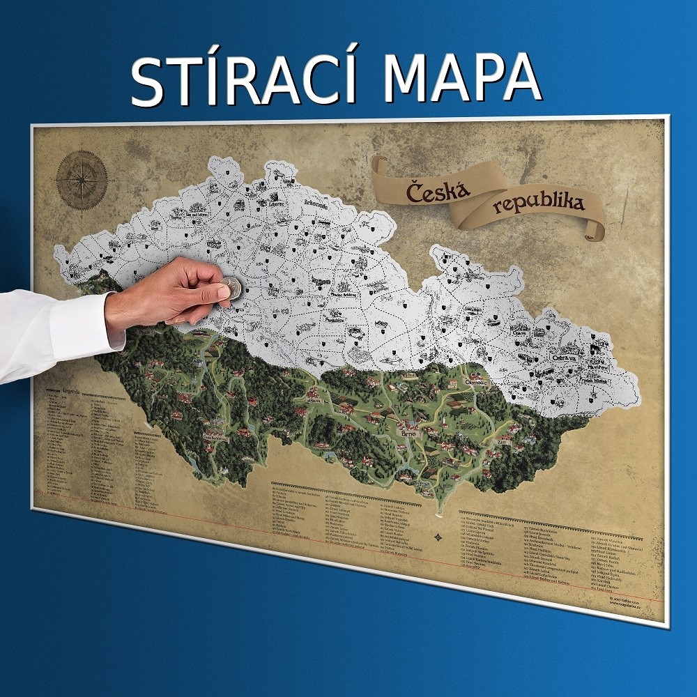 stírací mapa Stírací mapa Česka DELUXE XL   stříbrná   Cestovatelské mapy  stírací mapa